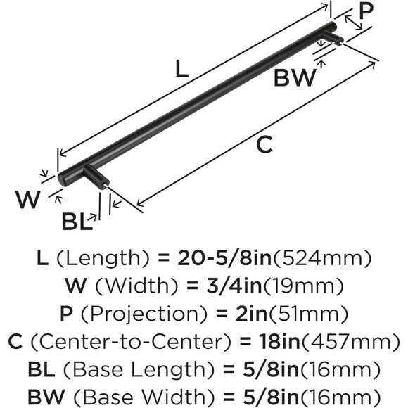 Appliance Pull handle | Black Bronze | 18 inch Center to Center | Bar Pulls - Picture 6 of 9